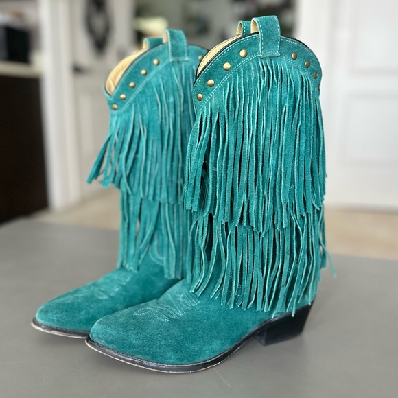 Smokey Mountain Teal Blue Fringe Cowgirl Women’s Boots Size 8.5 - Picture 2 of 14